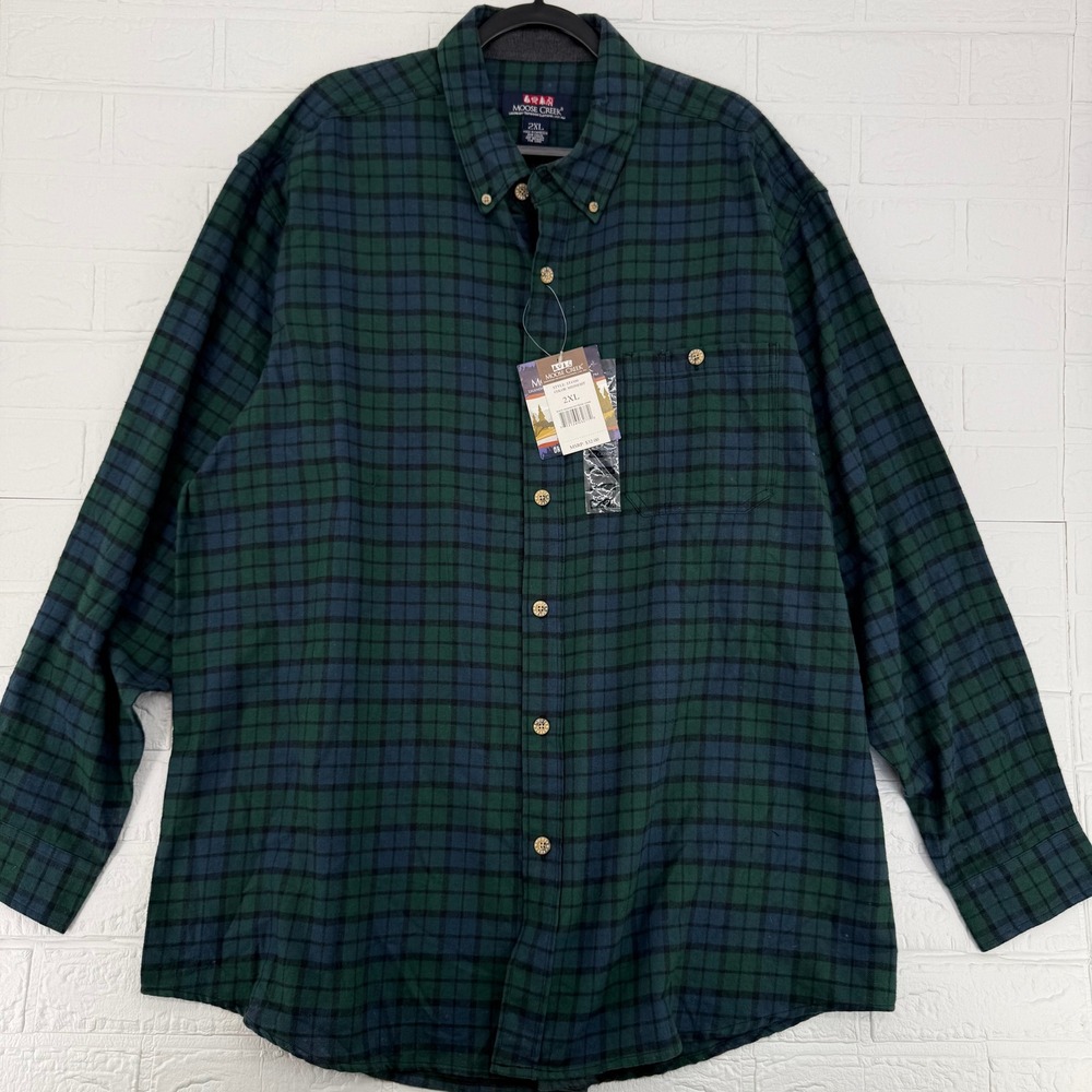 NWT Moose Creek Flannel Shirt 2XL Green Navy Plaid Outdoor Cabincore Lumberjack